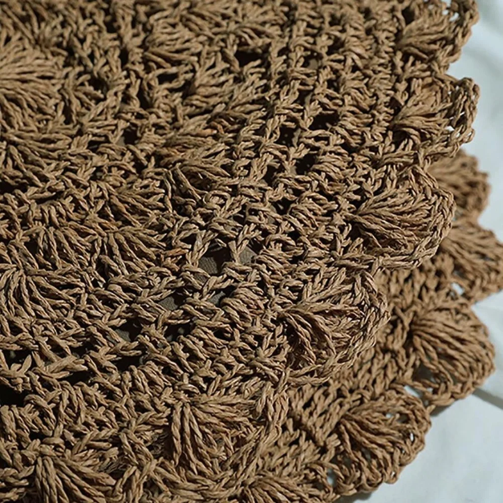 Boho Coffee Brown Straw Round Bag - Picture 3 of 7
